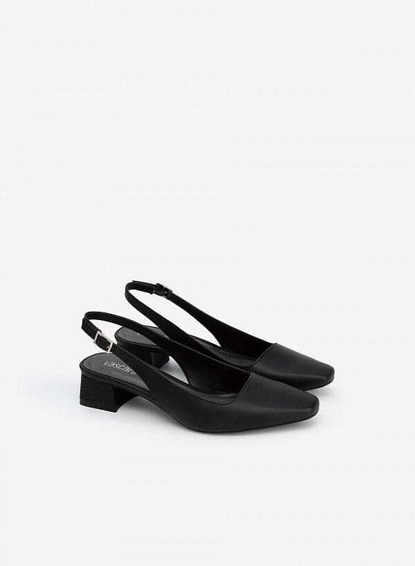Giày Slingback Mũi Vuông Gót Trụ - BMN 0503 - Màu Đen - VASCARA