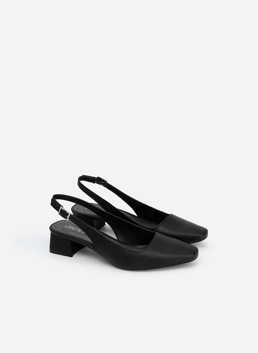Giày slingback mũi vuông gót trụ - BMN 0503 - Màu đen - vascara.com