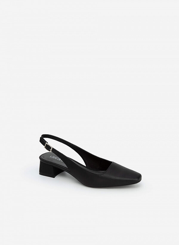 Giày Slingback Mũi Vuông Gót Trụ - BMN 0503 - Màu Đen