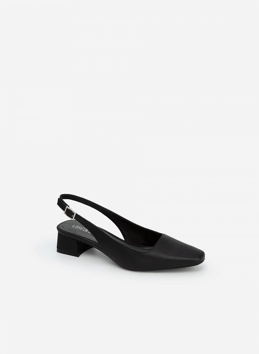 Giày Slingback Mũi Vuông Gót Trụ - BMN 0503 - Màu Đen - VASCARA