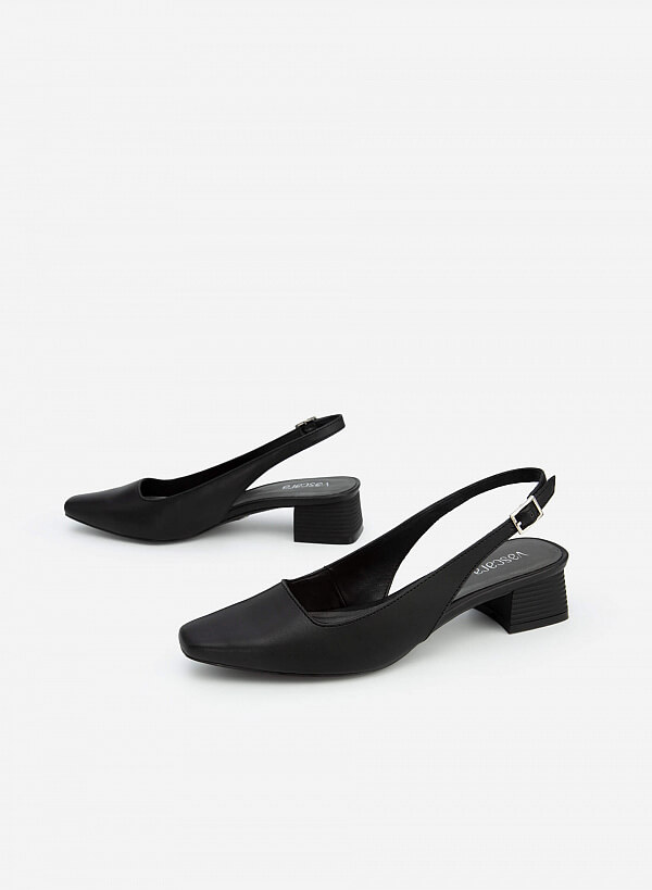 Giày Slingback Mũi Vuông Gót Trụ - BMN 0503 - Màu Đen - VASCARA