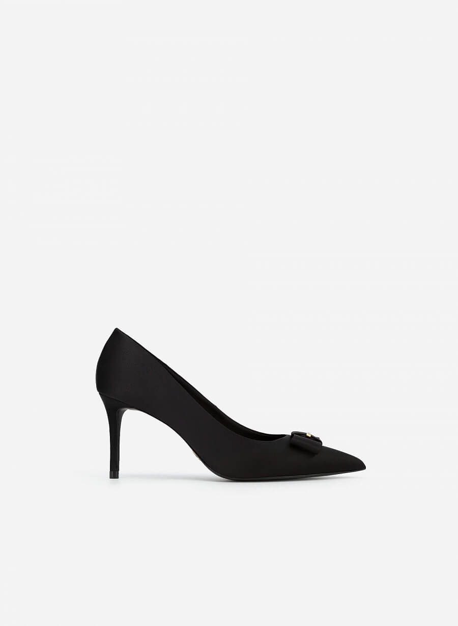 Giày Bít Mũi Nhọn Satin Đính Nơ - BMN 0504 - Màu Đen - VASCARA
