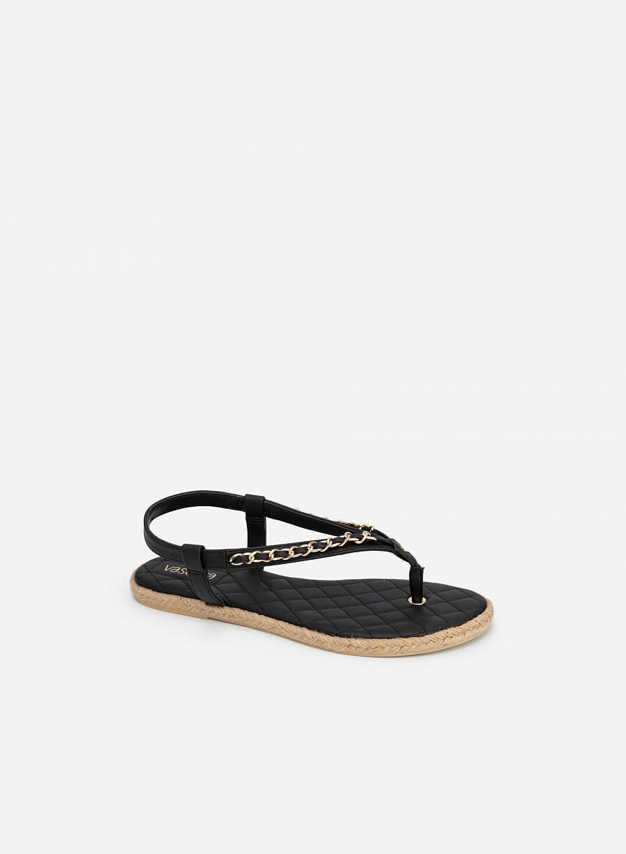 Sandal quai phối xích đế chần bông viền cói - SDK 0319 - Màu đen - vascara.com
