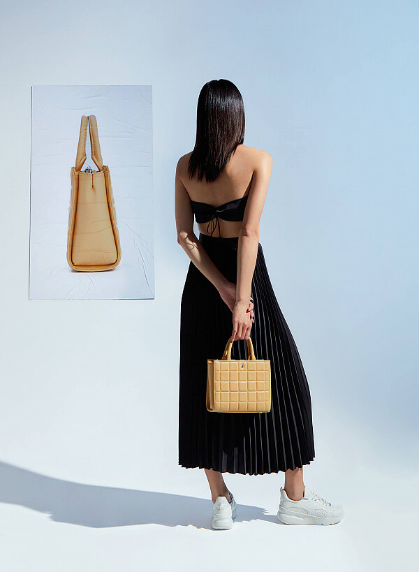 Túi Tote Viền Chỉ Nổi Caro Phối Chần Bông - TOT 0081 - Màu Vàng