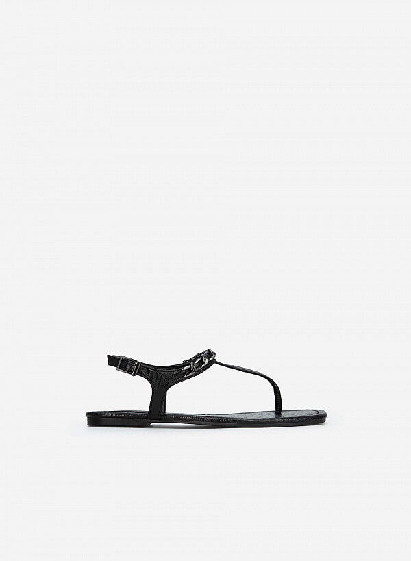 Giày Sandal T-Strap Quai Phối Xích - SDK 0321 - Màu Đen - VASCARA