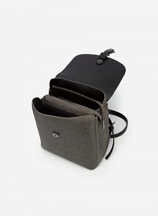 Balo Canvas Phối Da Viền Chỉ Nổi - BAC 0158 - Màu Đen - VASCARA