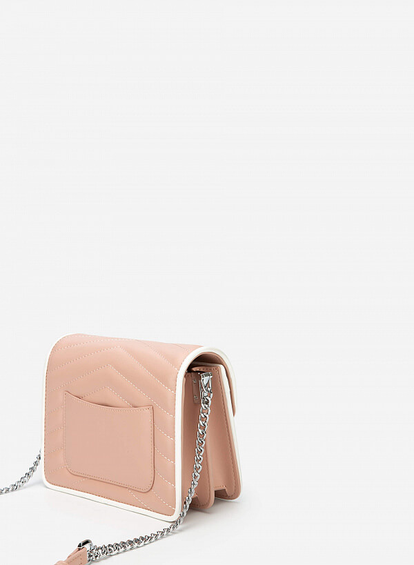 Túi viền màu phối chần bông herringbone - SHO 0185 - Màu hồng - VASCARA