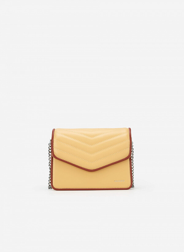 Túi Viền Màu Phối Chần Bông Herringbone - SHO 0185 - Màu Vàng Chanh
