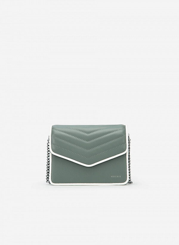 Túi viền màu phối chần bông herringbone - SHO 0185 - Màu xanh bạc hà đậm