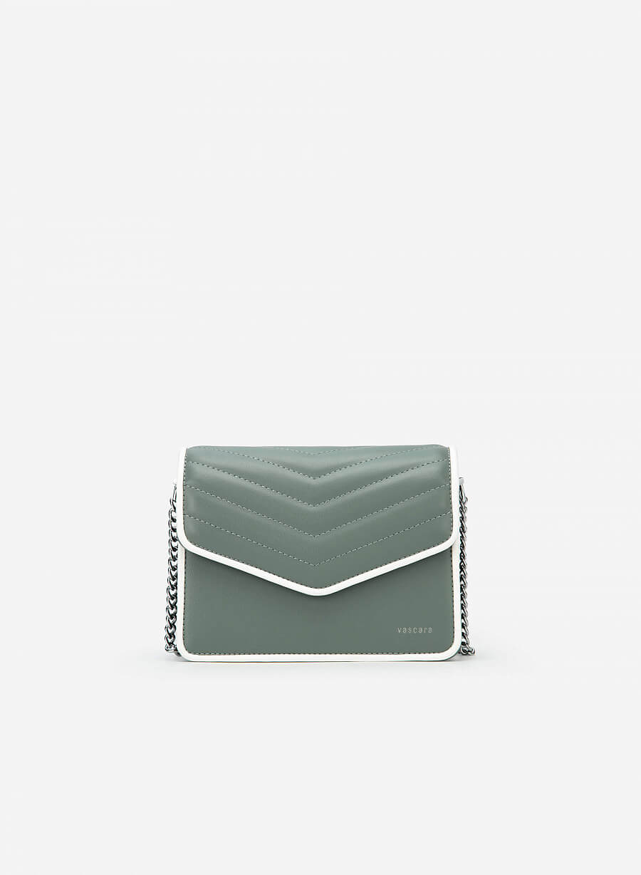 Túi viền màu phối chần bông herringbone - SHO 0185 - Màu xanh bạc hà đậm - VASCARA