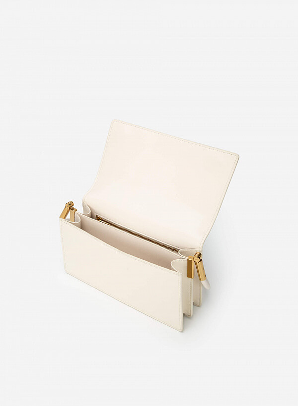 Túi xách leather nhiều ngăn quai phối gold - SAT 0291 - Màu kem - VASCARA