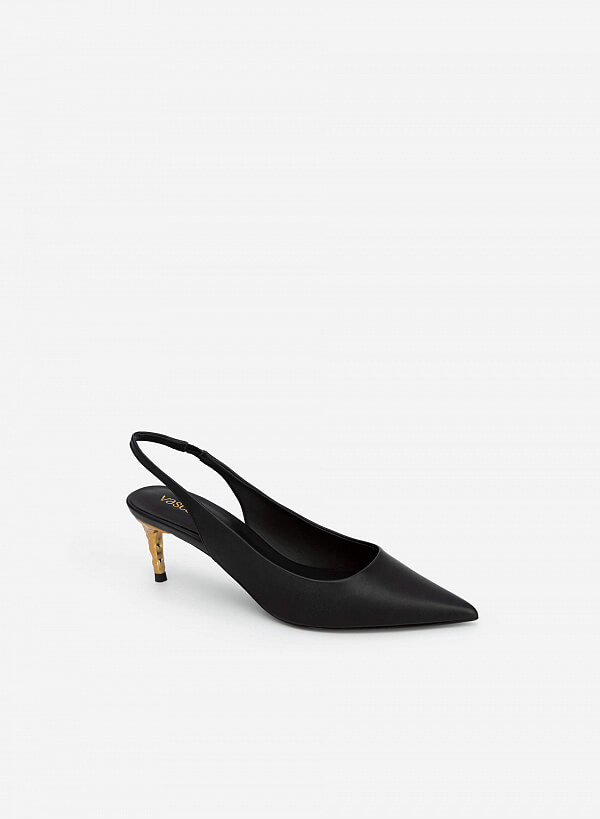 Giày slingback gót nhũ metallic gold - BMN 0510 - Màu đen - VASCARA