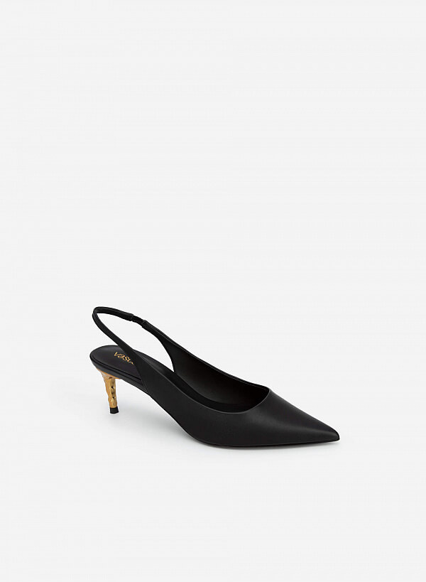 Giày Slingback Gót Nhũ Metallic Gold - BMN 0510 - Màu Đen - VASCARA