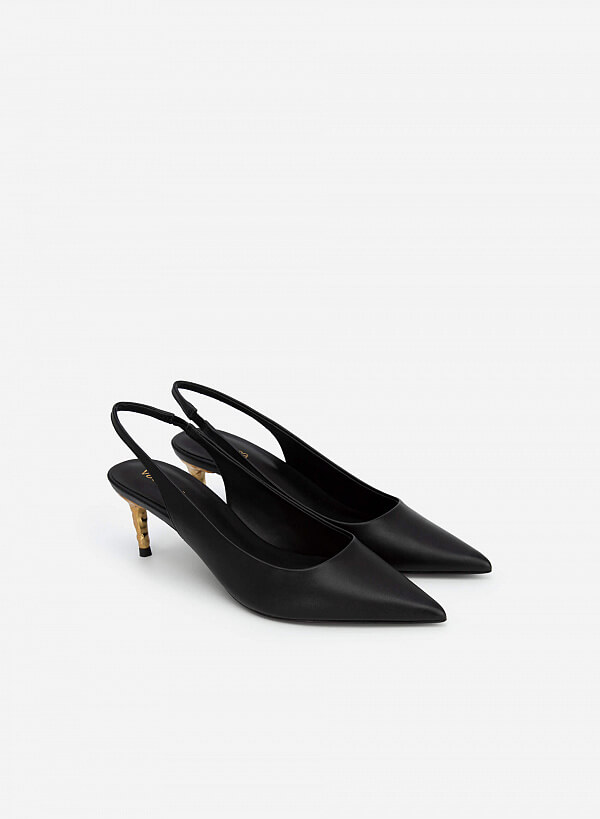 Giày Slingback Gót Nhũ Metallic Gold - BMN 0510 - Màu Đen - VASCARA