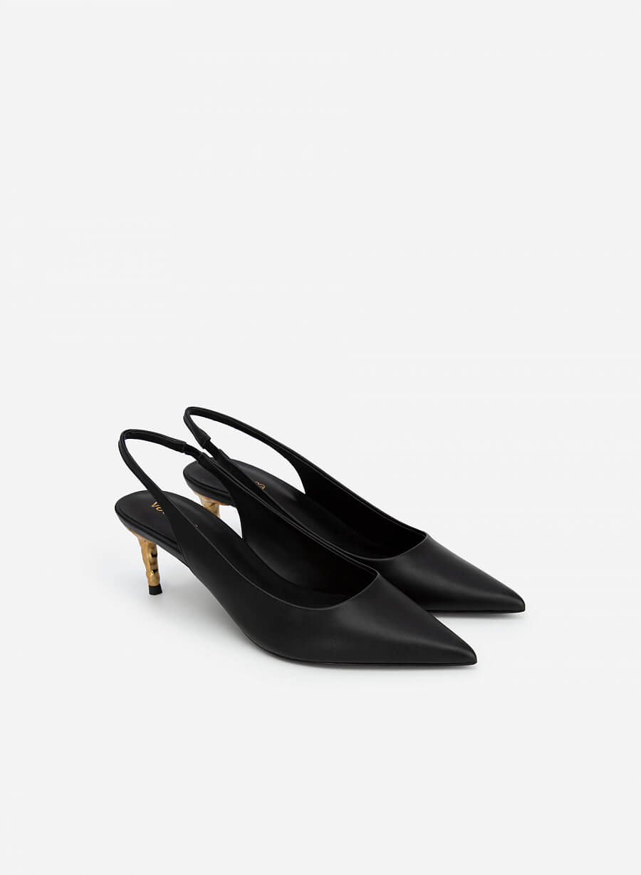 Giày slingback gót nhũ metallic gold - BMN 0510 - Màu đen - vascara.com
