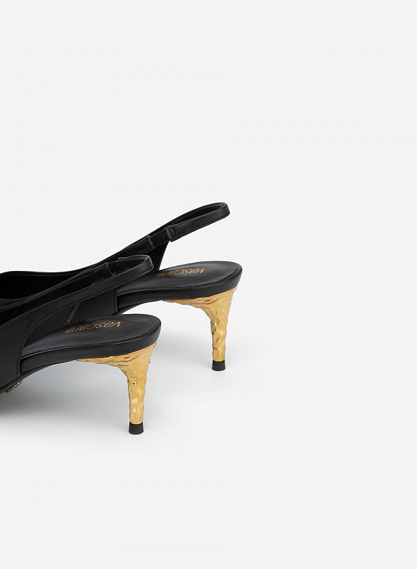 Giày Slingback Gót Nhũ Metallic Gold - BMN 0510 - Màu Đen - VASCARA