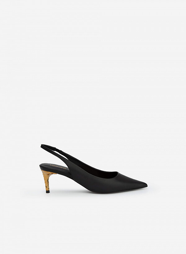 Giày Slingback Gót Nhũ Metallic Gold - BMN 0510 - Màu Đen