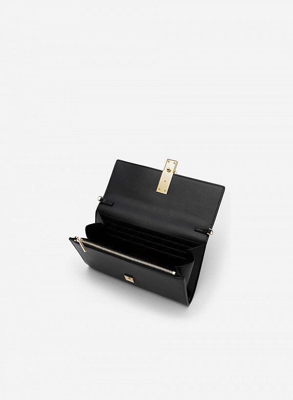 Ví Dự Tiệc Khóa Marble Viền Gold Nhiều Ngăn - CLU 0104 - Màu Đen - VASCARA