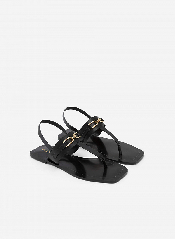 Giày sandal t-strap quai phối xích mũi vuông - SDK 0326 - Màu đen - VASCARA