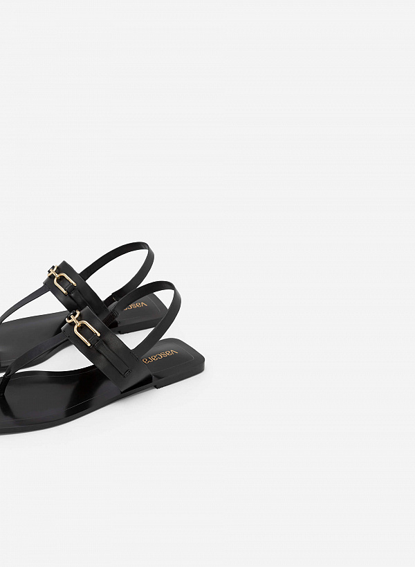 Giày sandal t-strap quai phối xích mũi vuông - SDK 0326 - Màu đen - VASCARA