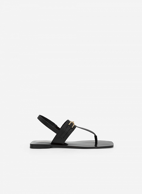 Giày sandal t-strap quai phối xích mũi vuông - SDK 0326 - Màu đen - VASCARA