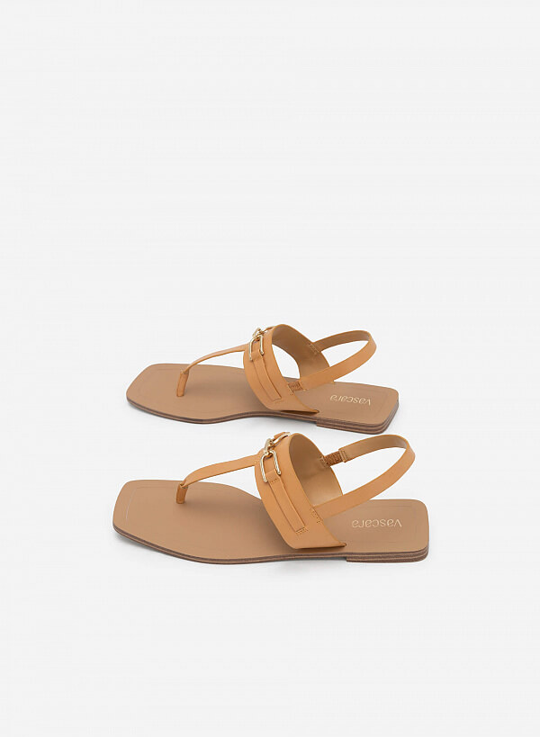 Giày sandal t-strap quai phối xích mũi vuông - SDK 0326 - Màu nâu sáng - VASCARA