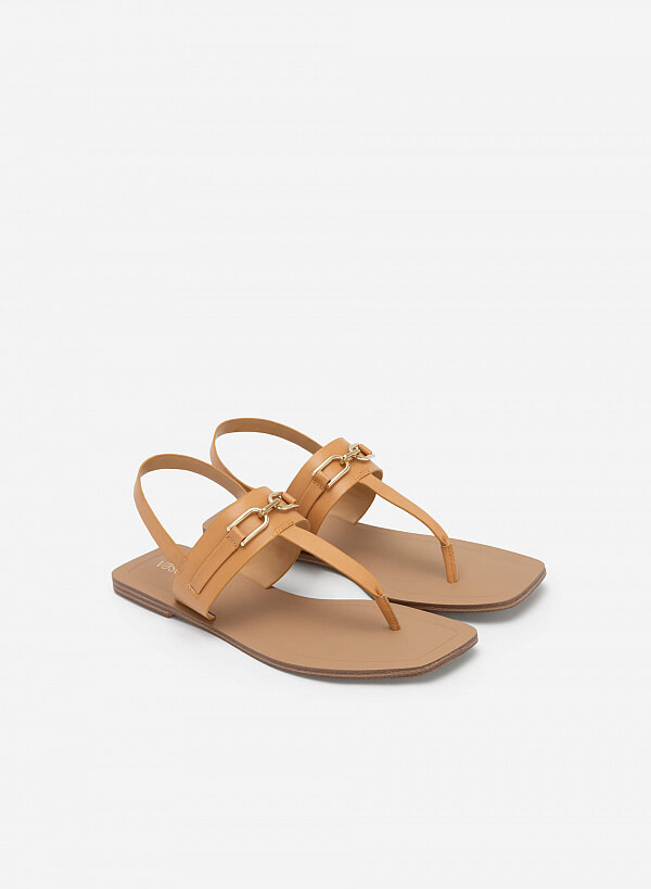 Giày sandal t-strap quai phối xích mũi vuông - SDK 0326 - Màu nâu sáng - VASCARA