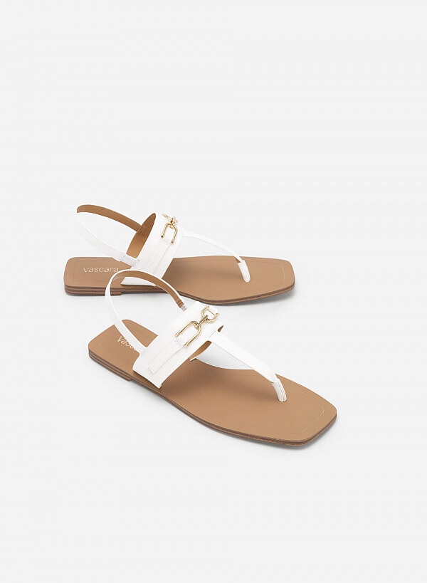 Giày sandal t-strap quai phối xích mũi vuông - SDK 0326 - Màu trắng - VASCARA