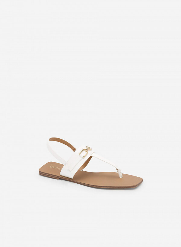 Giày sandal t-strap quai phối xích mũi vuông - SDK 0326 - Màu trắng - VASCARA