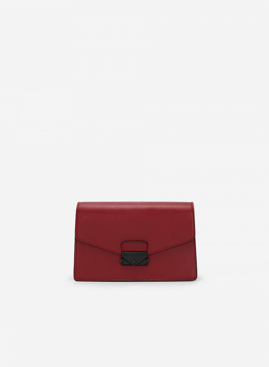 Túi đeo chéo khóa tạo kiểu chữ v - SHO 0200 - Màu đỏ đậm - vascara.com