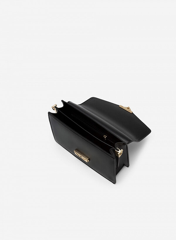 Túi đeo chéo khóa tạo kiểu chữ v - SHO 0200 - Màu đen - VASCARA