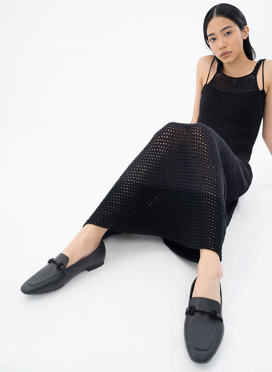 Giày Lười Phối Khóa Nhung Trang Trí Mắt Xích - MOI 0101 - Màu Đen - vascara.com