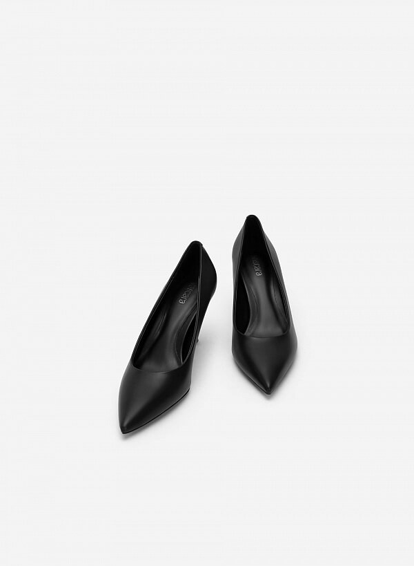 Giày Bít Mũi Nhọn Phối Spool Heel - BMN 0524 - Màu Đen - VASCARA