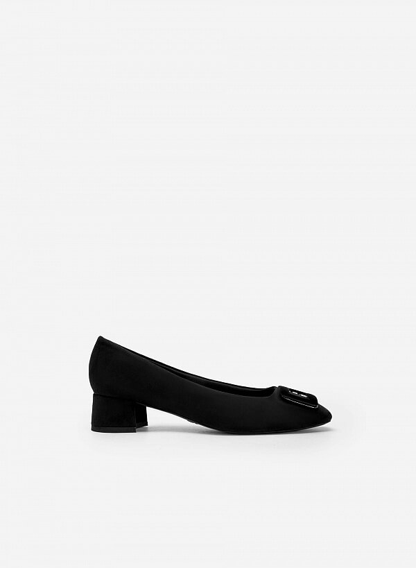 Giày Bít Mũi Nubuck Khóa Vuông Gót Trụ - BMN 0529 - Màu Đen