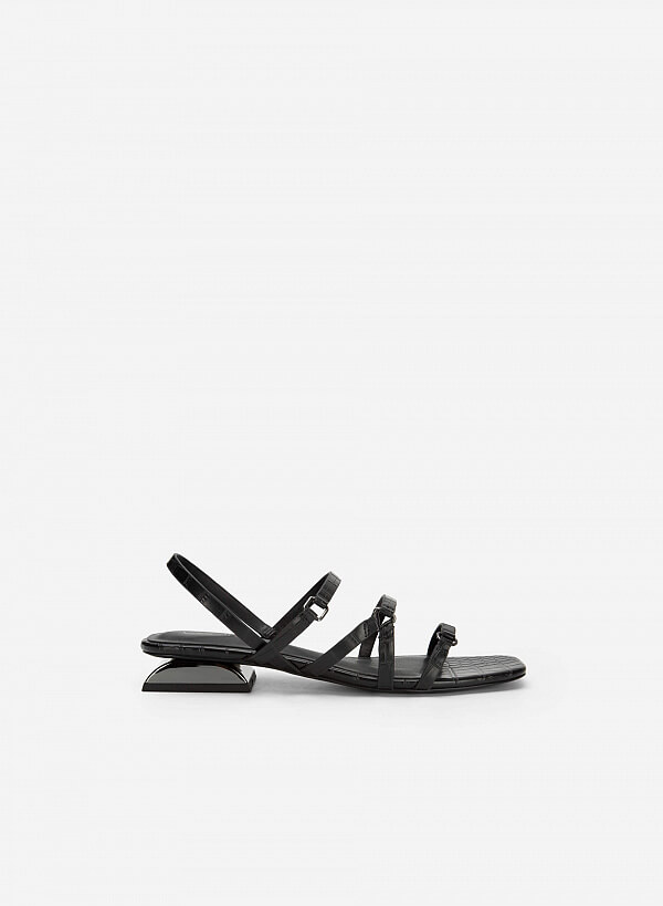Giày sandal vân da cá sấu gót trụ bán nguyệt - SDK 0322 - Màu đen