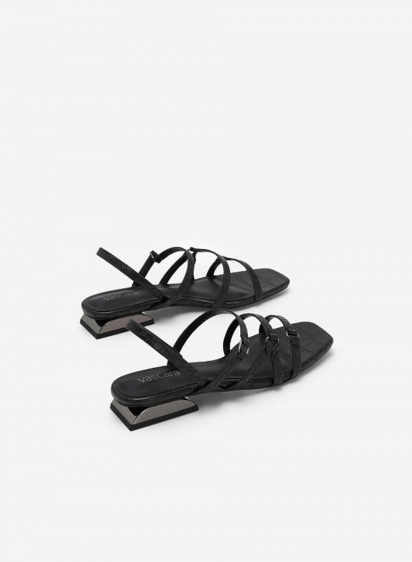 Giày sandal vân da cá sấu gót trụ bán nguyệt - SDK 0322 - Màu đen - VASCARA