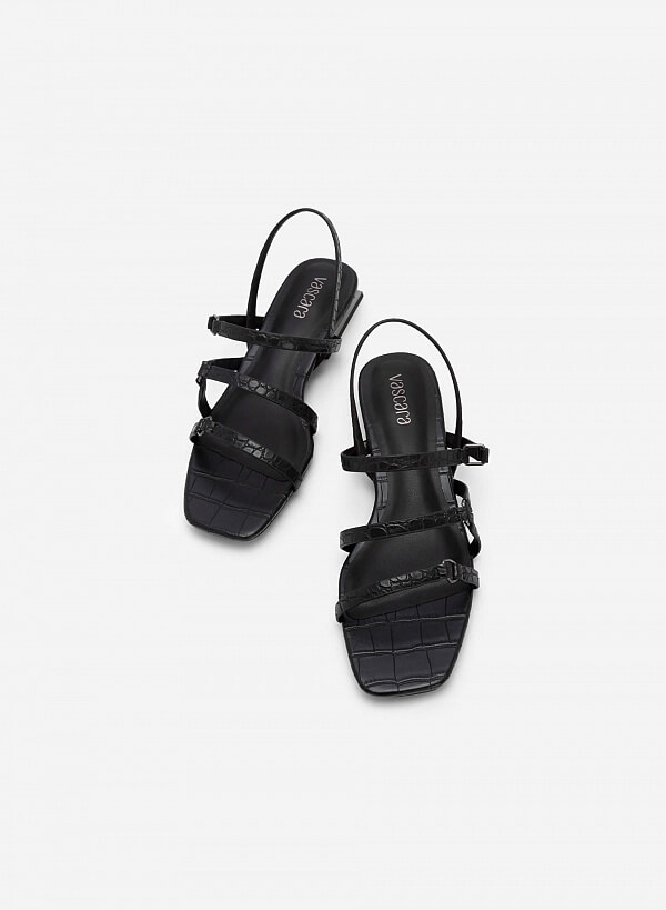 Giày sandal vân da cá sấu gót trụ bán nguyệt - SDK 0322 - Màu đen - VASCARA