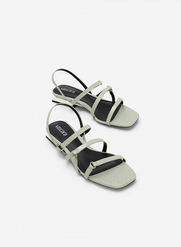 Giày sandal vân da cá sấu gót trụ bán nguyệt - SDK 0322 - Màu xanh bạc hà - VASCARA