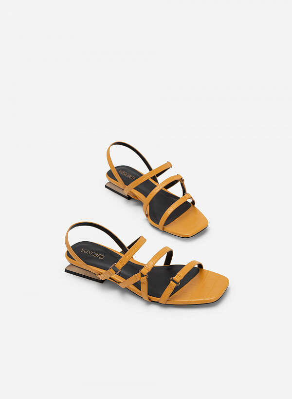 Giày sandal vân da cá sấu gót trụ bán nguyệt - SDK 0322 - Màu vàng - VASCARA