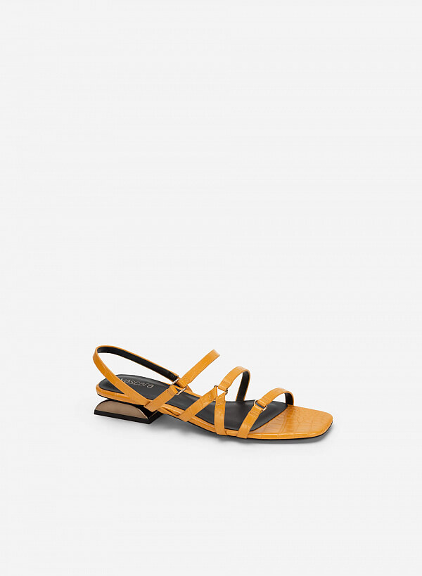 Giày sandal vân da cá sấu gót trụ bán nguyệt - SDK 0322 - Màu vàng - VASCARA