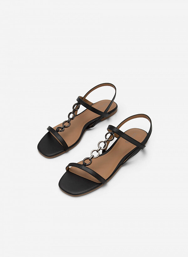 Giày sandal quai đôi phối xích kim loại - SDK 0324 - Màu đen - VASCARA