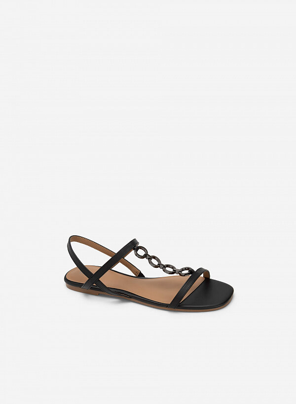 Giày sandal quai đôi phối xích kim loại - SDK 0324 - Màu đen