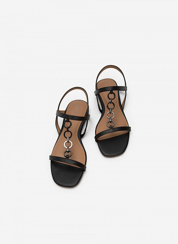 Giày sandal quai đôi phối xích kim loại - SDK 0324 - Màu đen - VASCARA