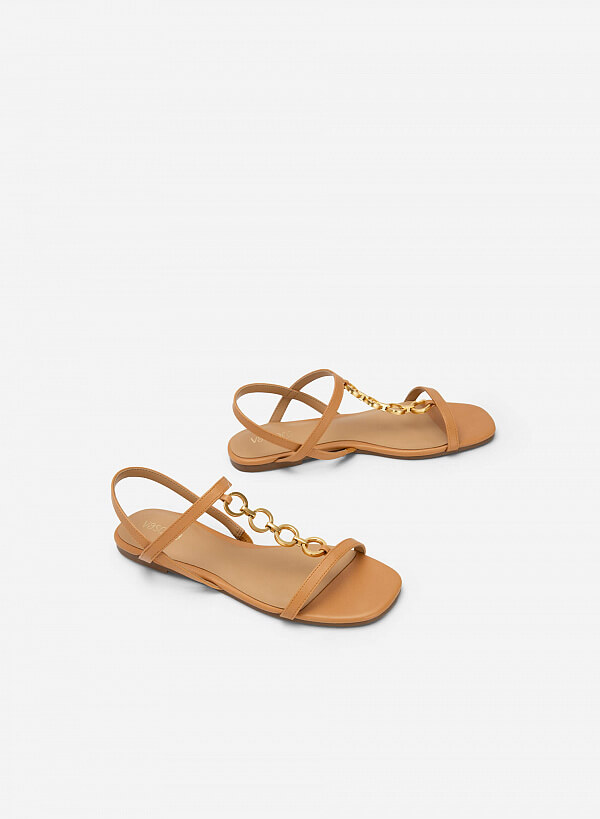 Giày sandal quai đôi phối xích kim loại - SDK 0324 - Màu nâu sáng - VASCARA