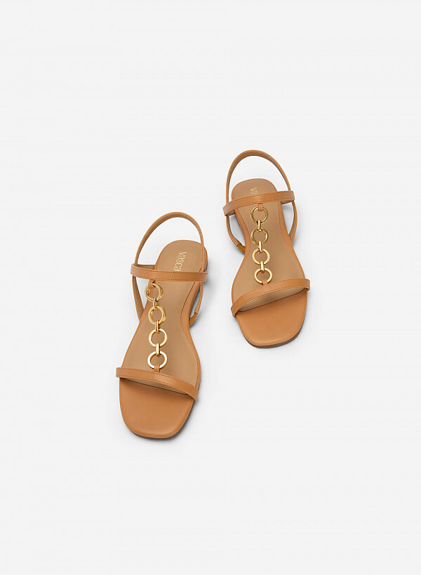 Giày sandal quai đôi phối xích kim loại - SDK 0324 - Màu nâu sáng - VASCARA