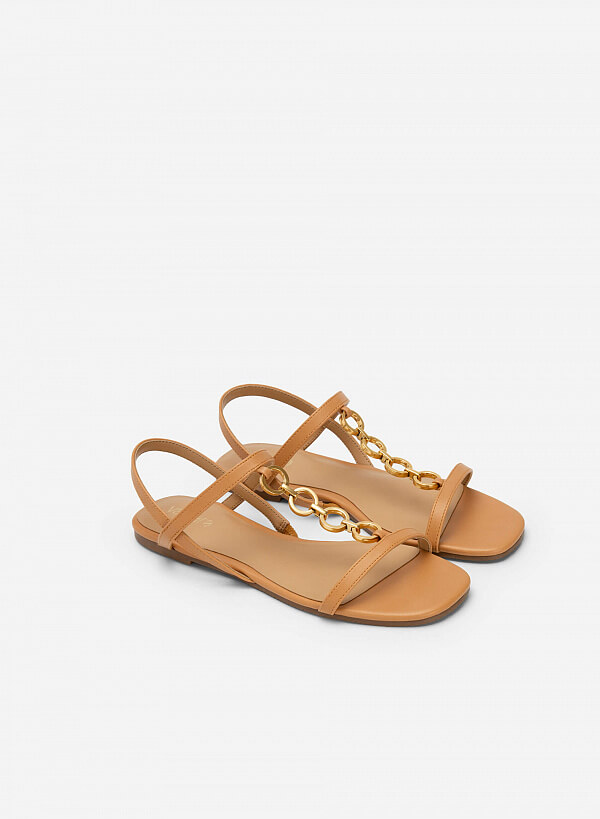 Giày sandal quai đôi phối xích kim loại - SDK 0324 - Màu nâu sáng - VASCARA