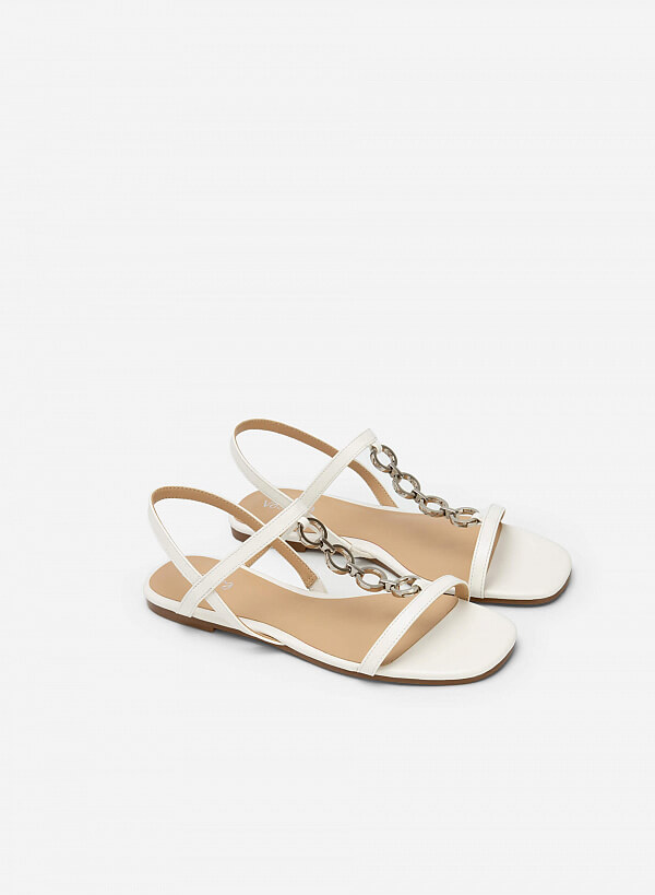 Giày sandal quai đôi phối xích kim loại - SDK 0324 - Màu trắng - VASCARA