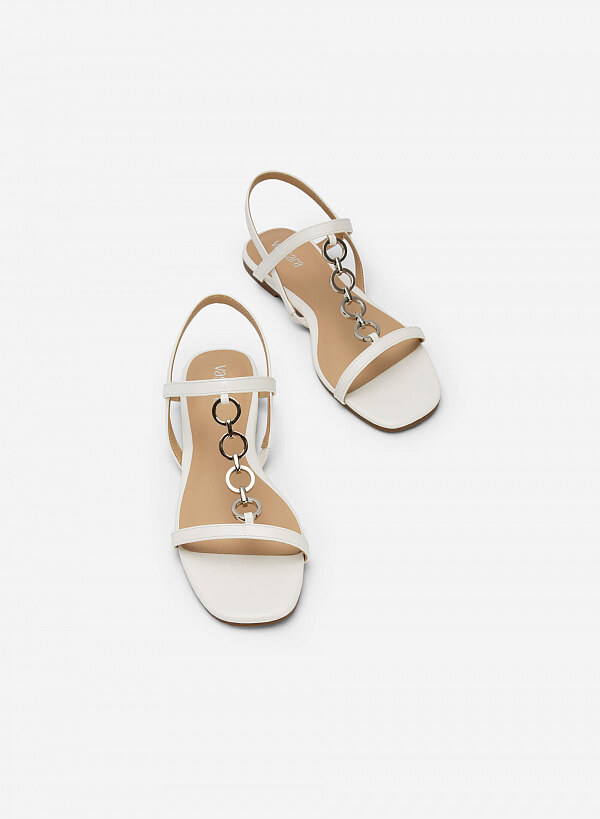 Giày sandal quai đôi phối xích kim loại - SDK 0324 - Màu trắng - VASCARA