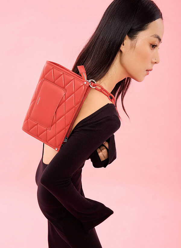 Túi Tote Quai Xích May Chần Bông Hình Thoi - TOT 0084 - Màu Cam Đậm - VASCARA