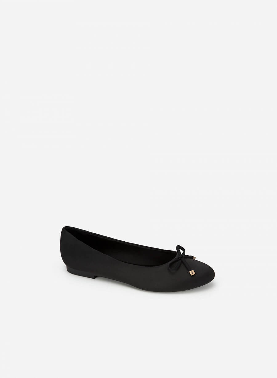 Giày Búp Bê Mũi Tròn Phối Nơ - GBB 0422 - Màu Đen - VASCARA